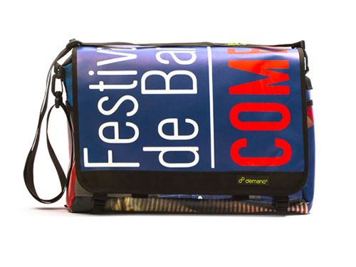 Demano Diagonal Mar Brompton 兩用大型郵差包-文字(藍)