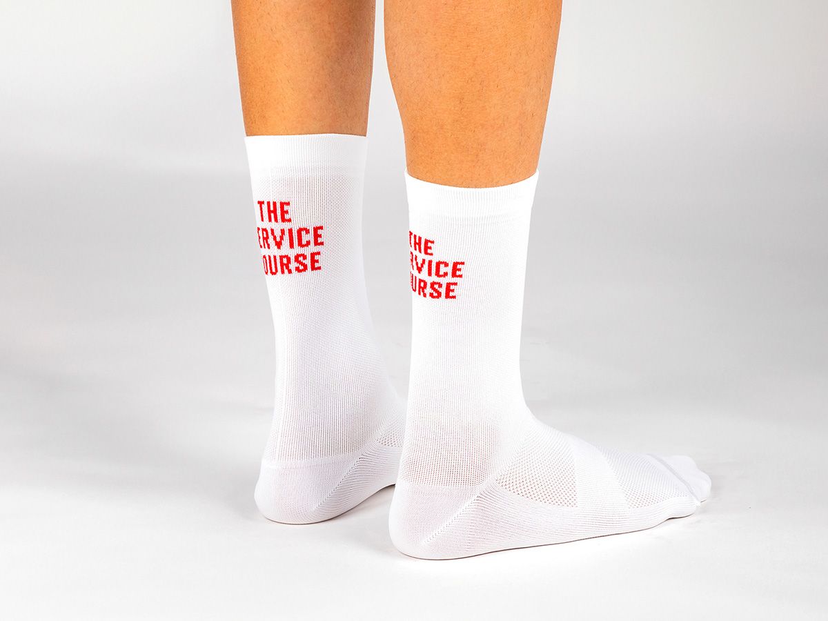 The Service Course Logo Socks 車襪 - 白/紅 L